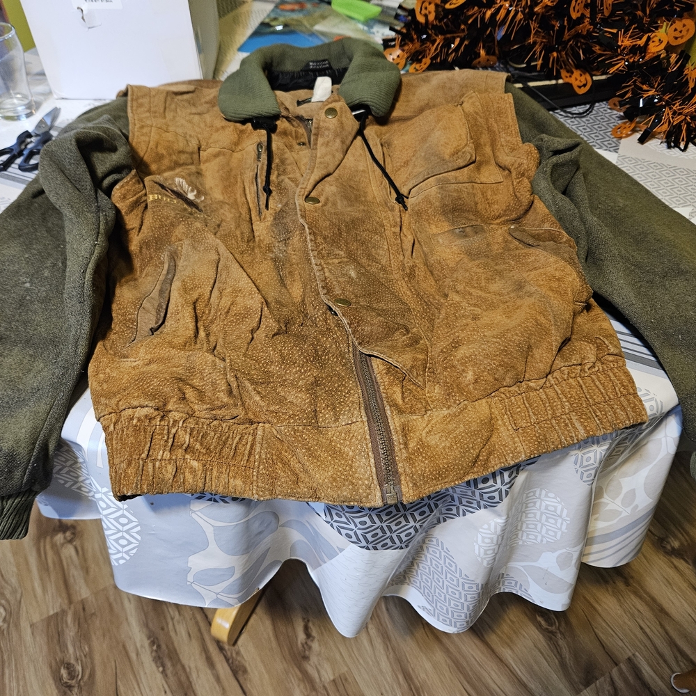 Adidas Brown and Green Suede Jacket